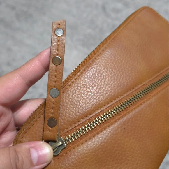 FREE PEOPLE Distressed Vegan Wallet, Brown, Slim Design, Wrist Strap Attached - Picture 7 of 15